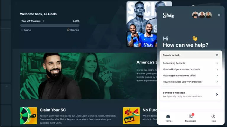 Stake.us - customer support chat