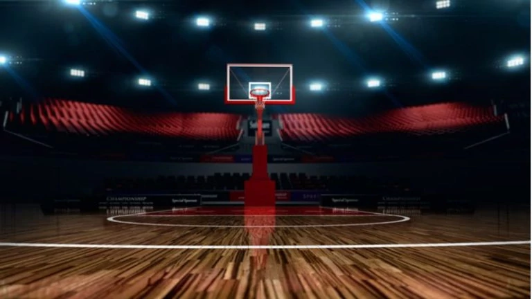 Basketball arena in dim light