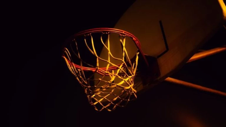 Basketball hoop in dim light