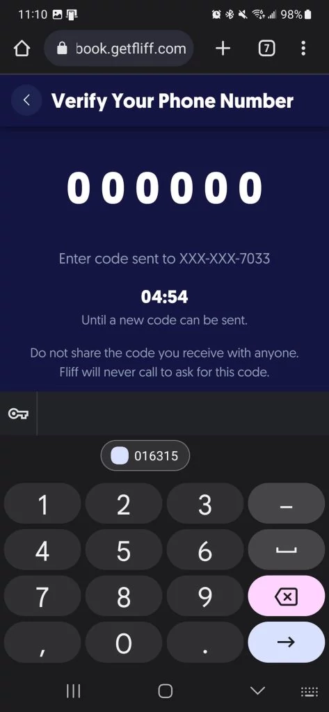 Fliff verify your number - enter the code sent