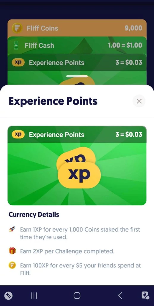 Fliff experience points currency details