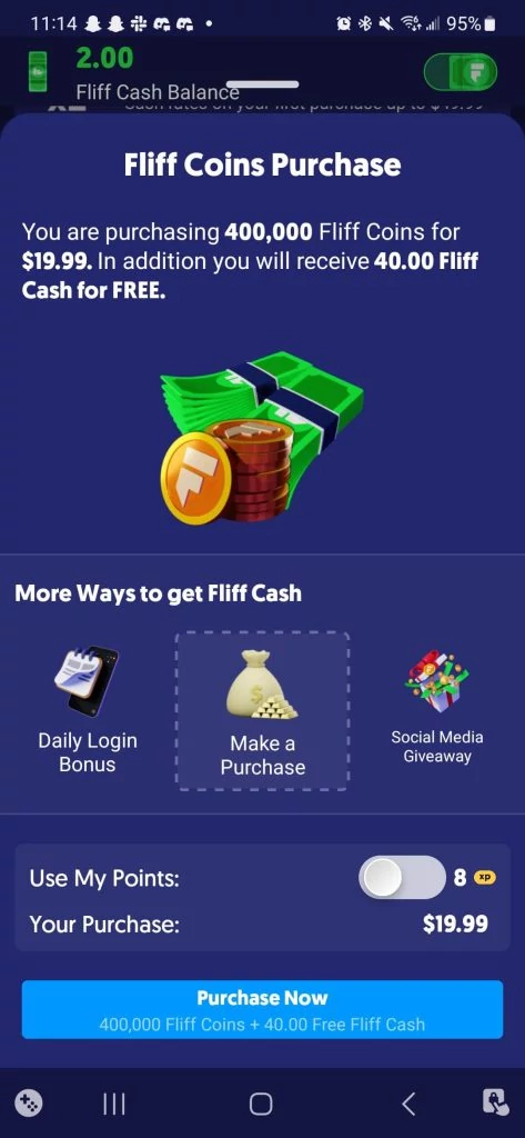 Fliff coins purchase