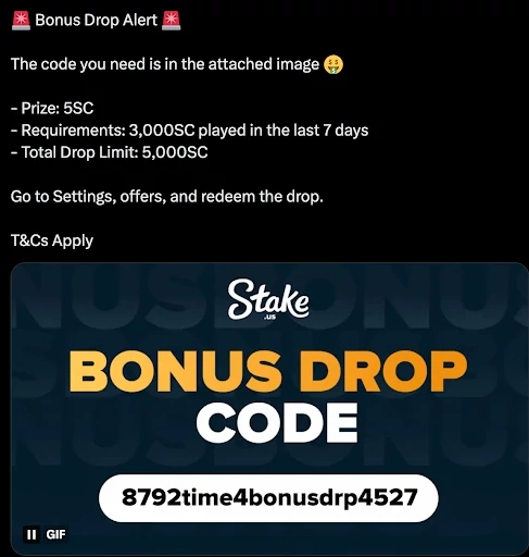 Stake.us - Daily Drops Twitter