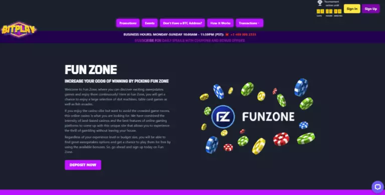 Funzone casino homepage