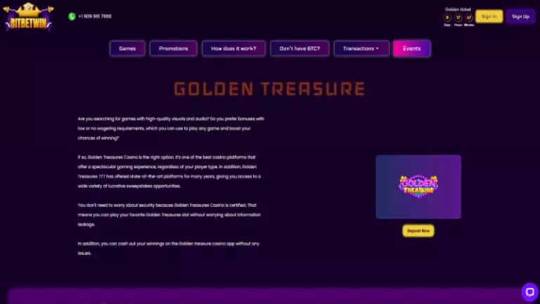 Golden Treasure casino homepage