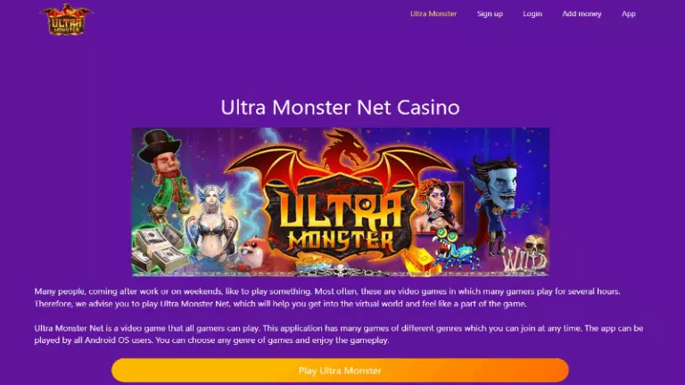 Ultra monster Casino homepage