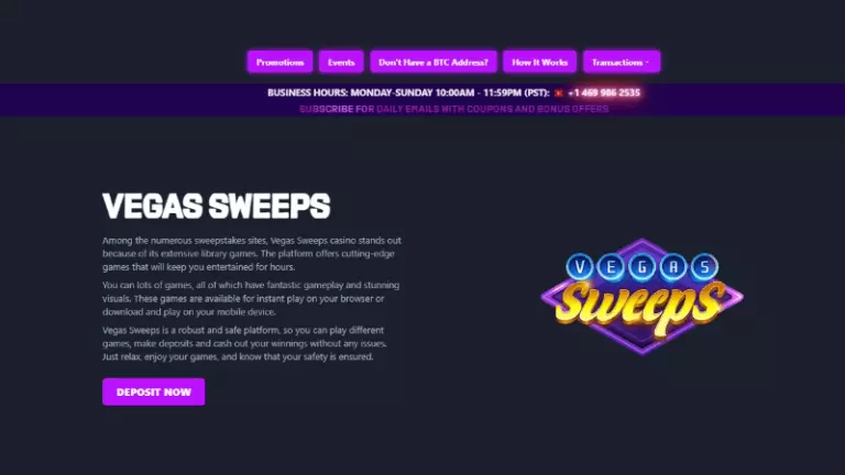 Vegas Sweeps homepage