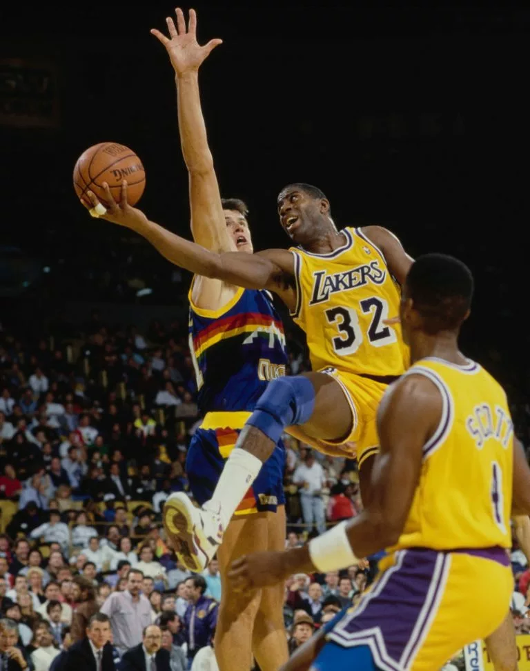 Denver Nuggets vs Los Angeles Lakers at The Forum arena 1990 - Magic Johnson