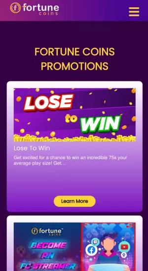 Fortune Coins - Promos Mobile Page