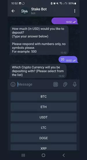 Stake.us - How to deposit with Telegram