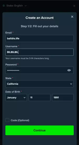 Stake.us - Register - Before Code