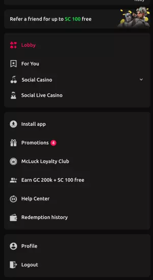 McLuck - Mobile User Menu