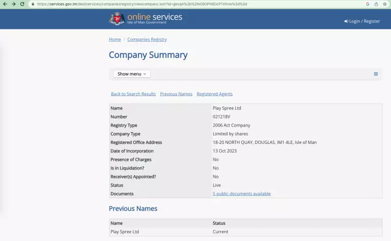playspree ltd isle of man register information