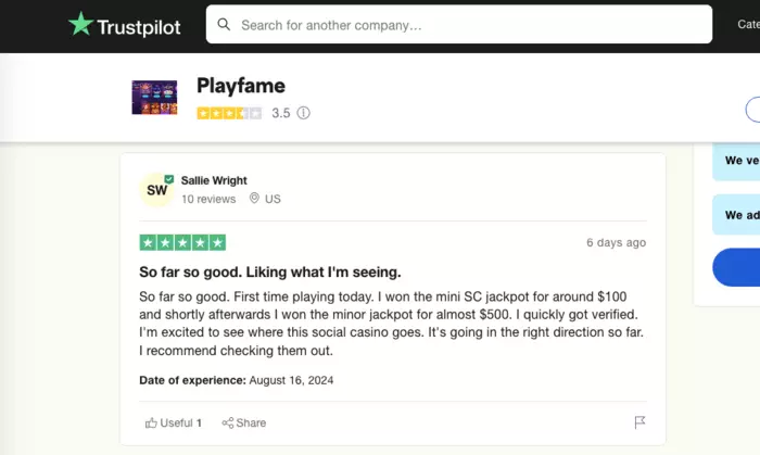 playfame trustpilot positive review