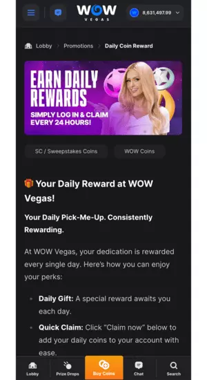 wow vegas daily login bonus 1