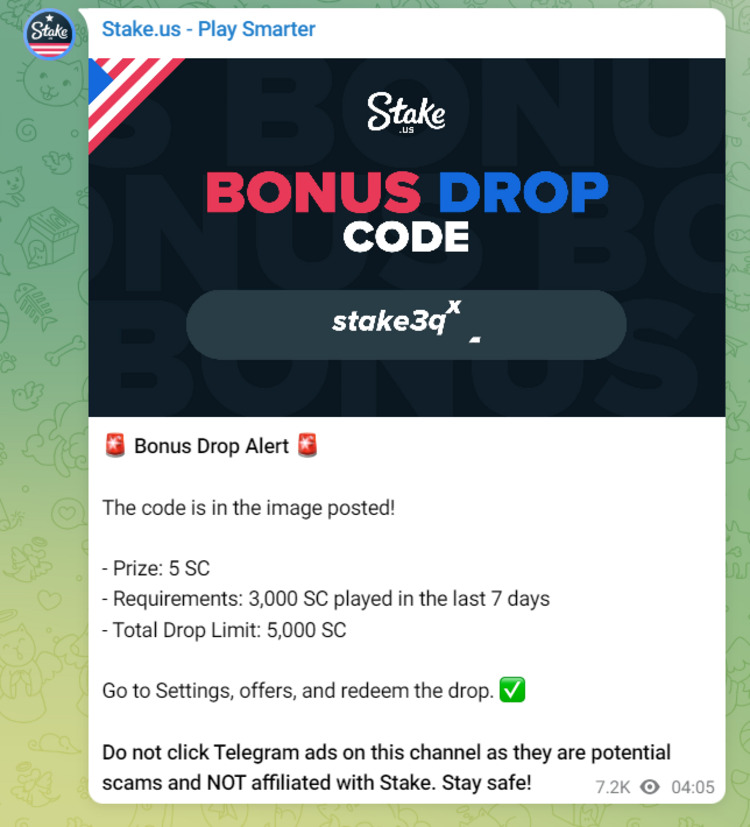 Stake.us bonus drop code